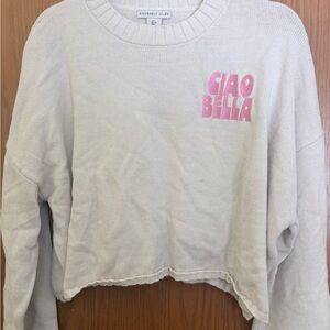 Sincerely Jules Cream Hoodie with Pink Text